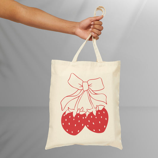 Coquette Strawberries Cotton Canvas Tote Bag