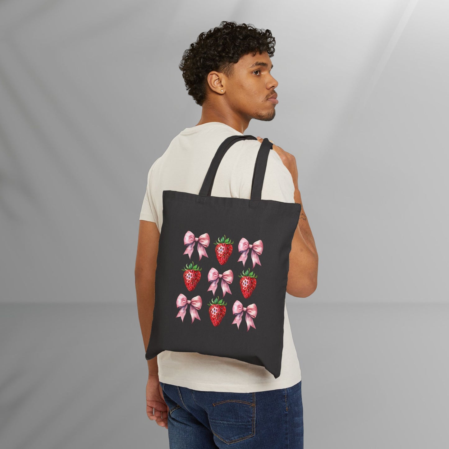 Coquette Strawberry Cotton Canvas Tote Bag