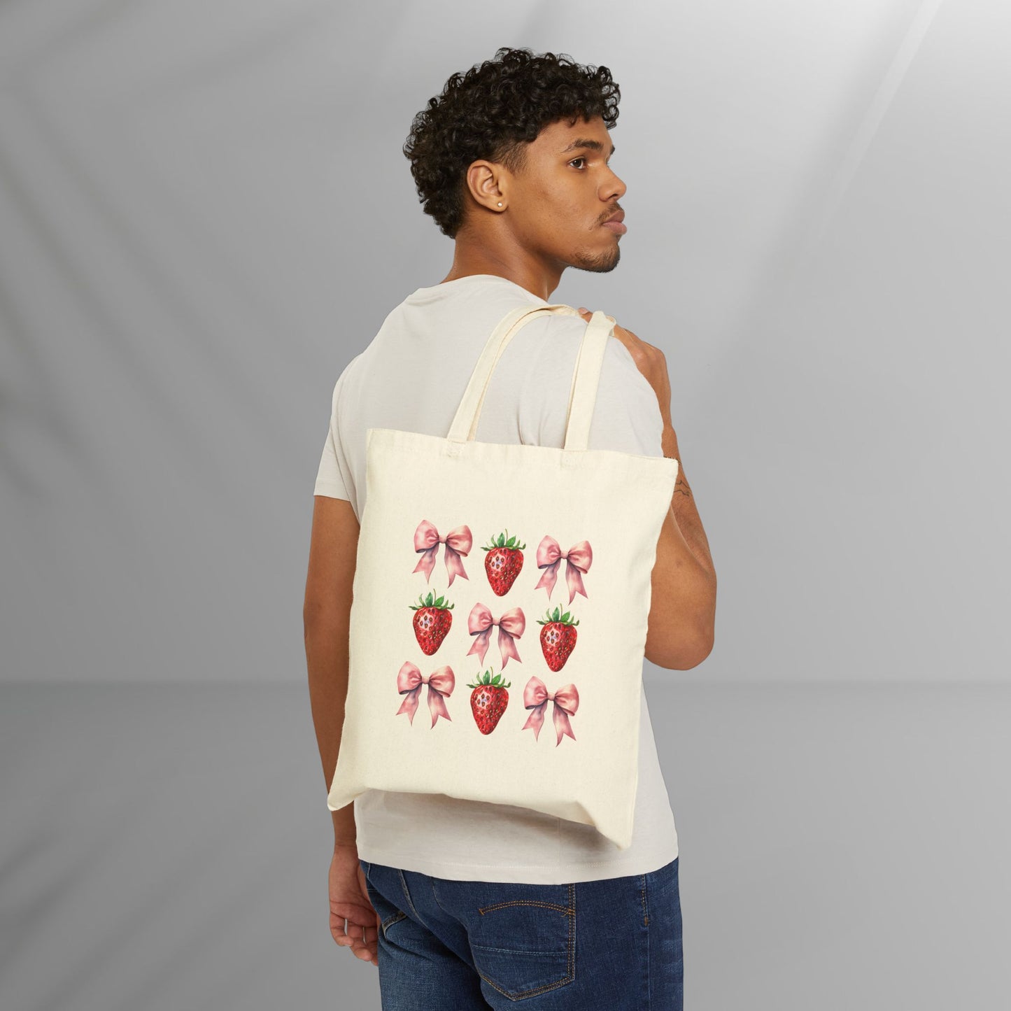 Coquette Strawberry Cotton Canvas Tote Bag