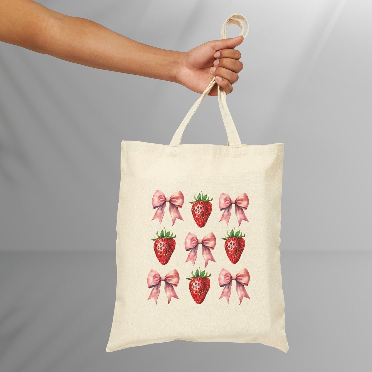 Coquette Strawberry Cotton Canvas Tote Bag